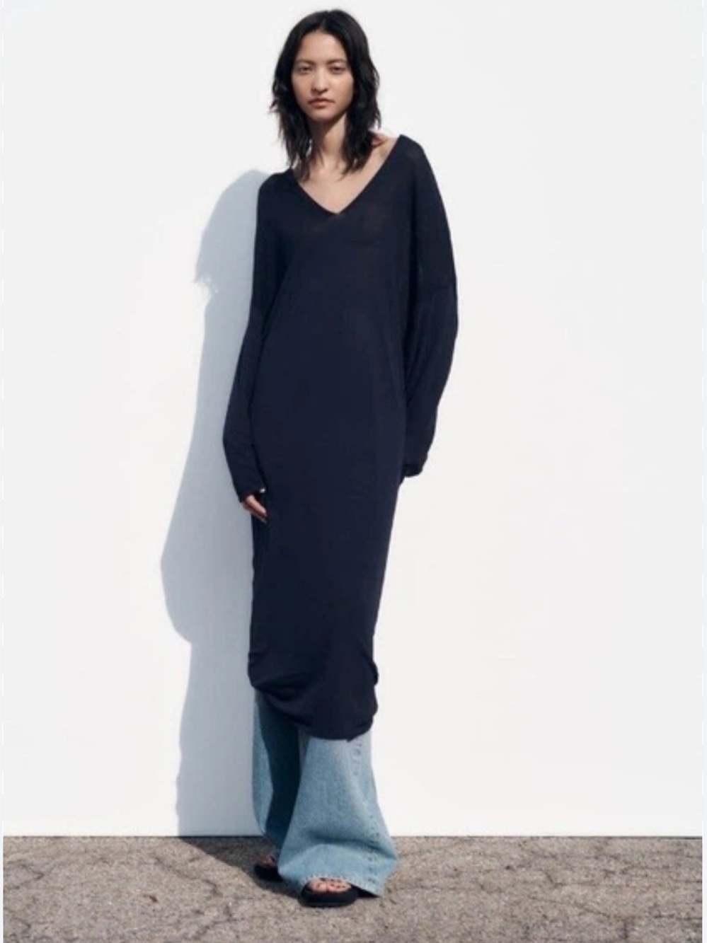 Zara V-Neck Straight Silhouette Knit Dress – Size L - Picture 6 of 14